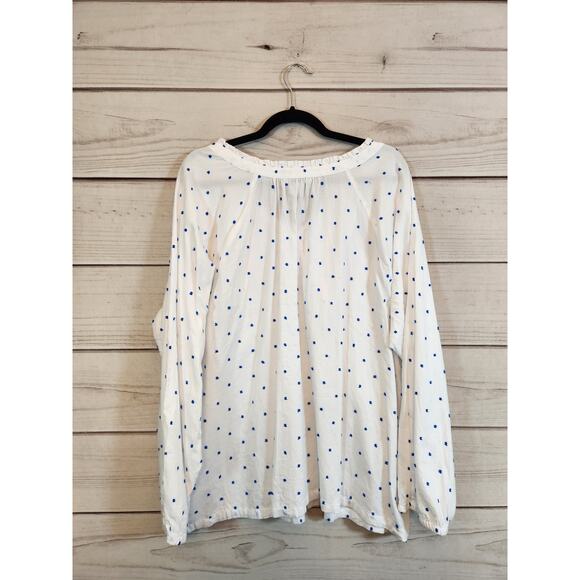 Croft & Barrow Women's White‎ Blue Polka Dot Cotton V-Neck Long Sleeve Blouse 2X - Picture 2 of 6